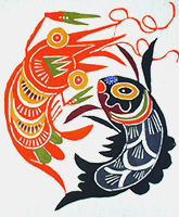 染絵(大)　h-3　えびと魚